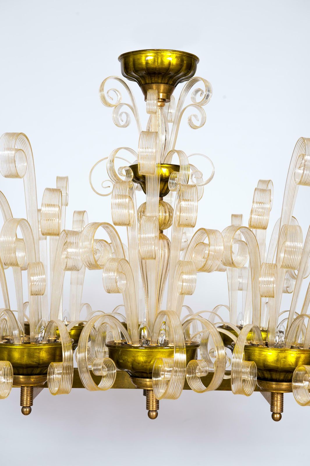 Pastorals Flush Mount In Gold Murano Glass And Green Italy 1970s photo vinterior
