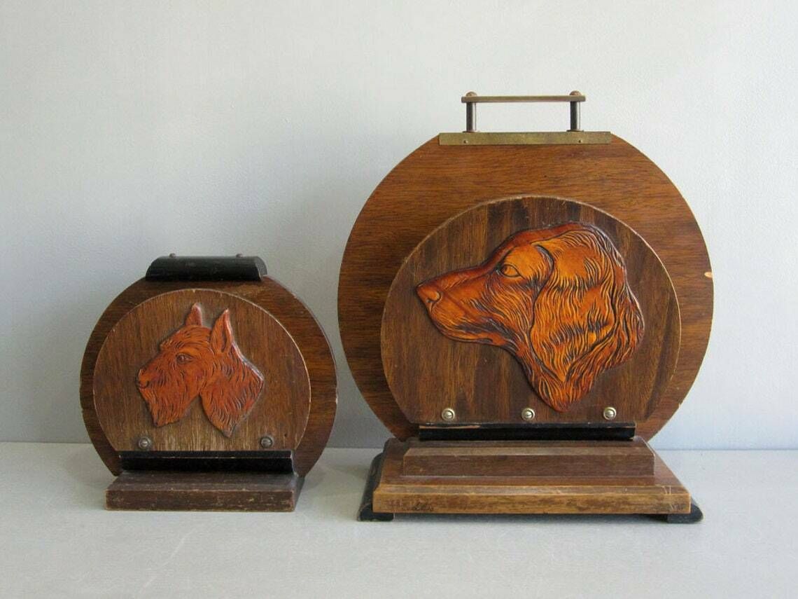 Belgian Art Deco Magazine And Letter Racks With Dog Heads