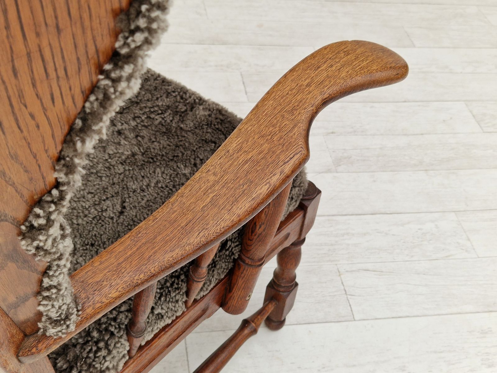 1960s, Danish Design, Renovated Reupholstered High Back Ear Flap Chair, Sheepskin, Oak Wood. photo buy