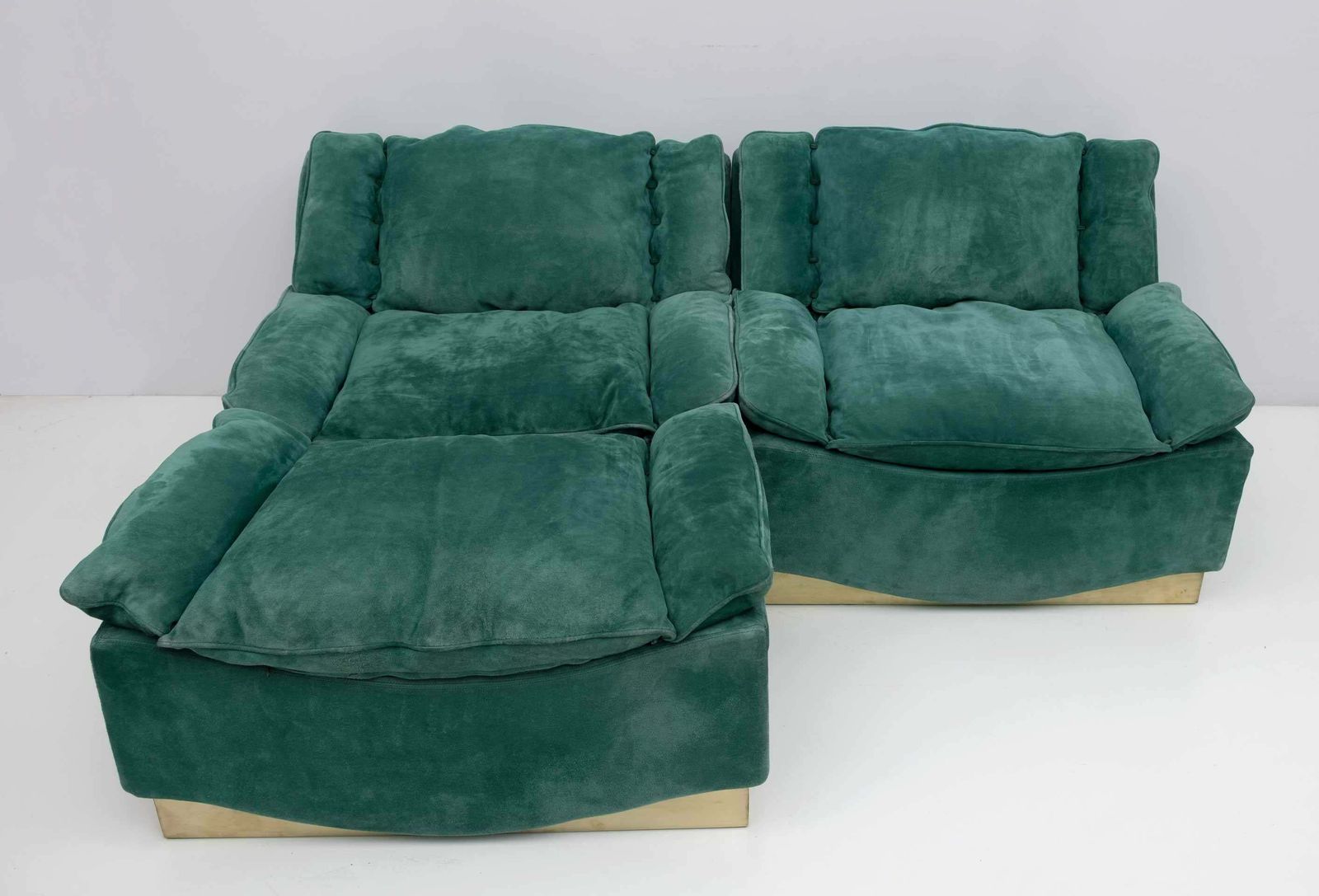 Pair Of Luciano Frigerio Mid Century Modern Suede Armchairs And Footrest, 1970s photo for sale