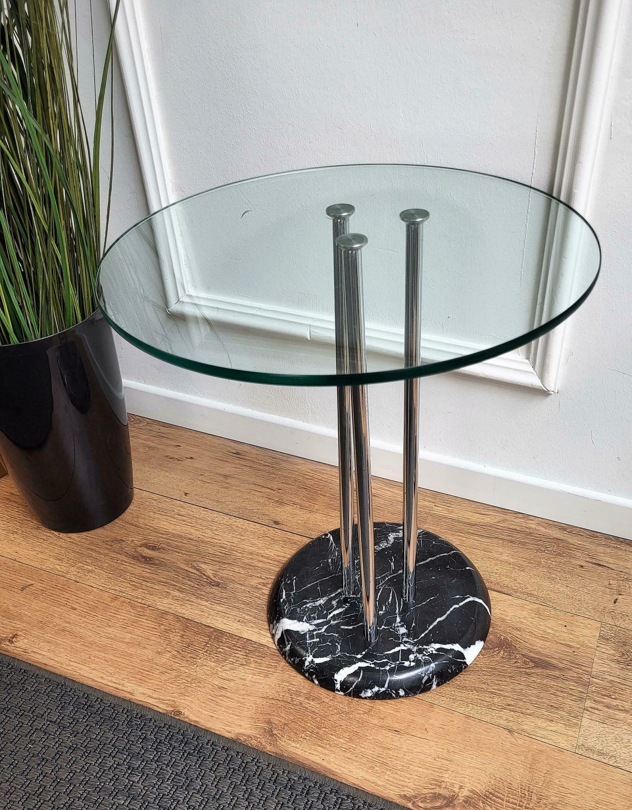 Pair Of Italian Black Marble Base Metal Glass Top Side Tables Or Bedside Tables photo Furniture