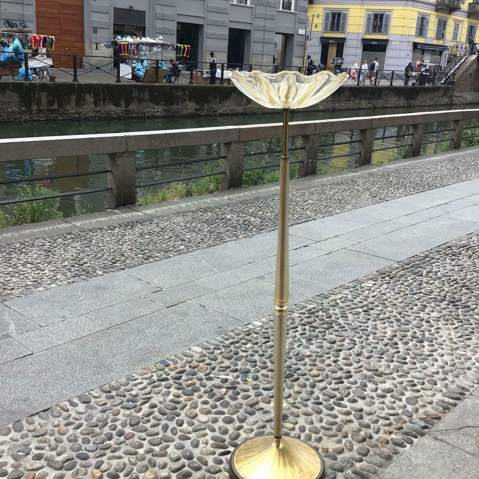 photo vinterior Seguso Floor Lamp Murano Gold Glass Brass 1950 Italy