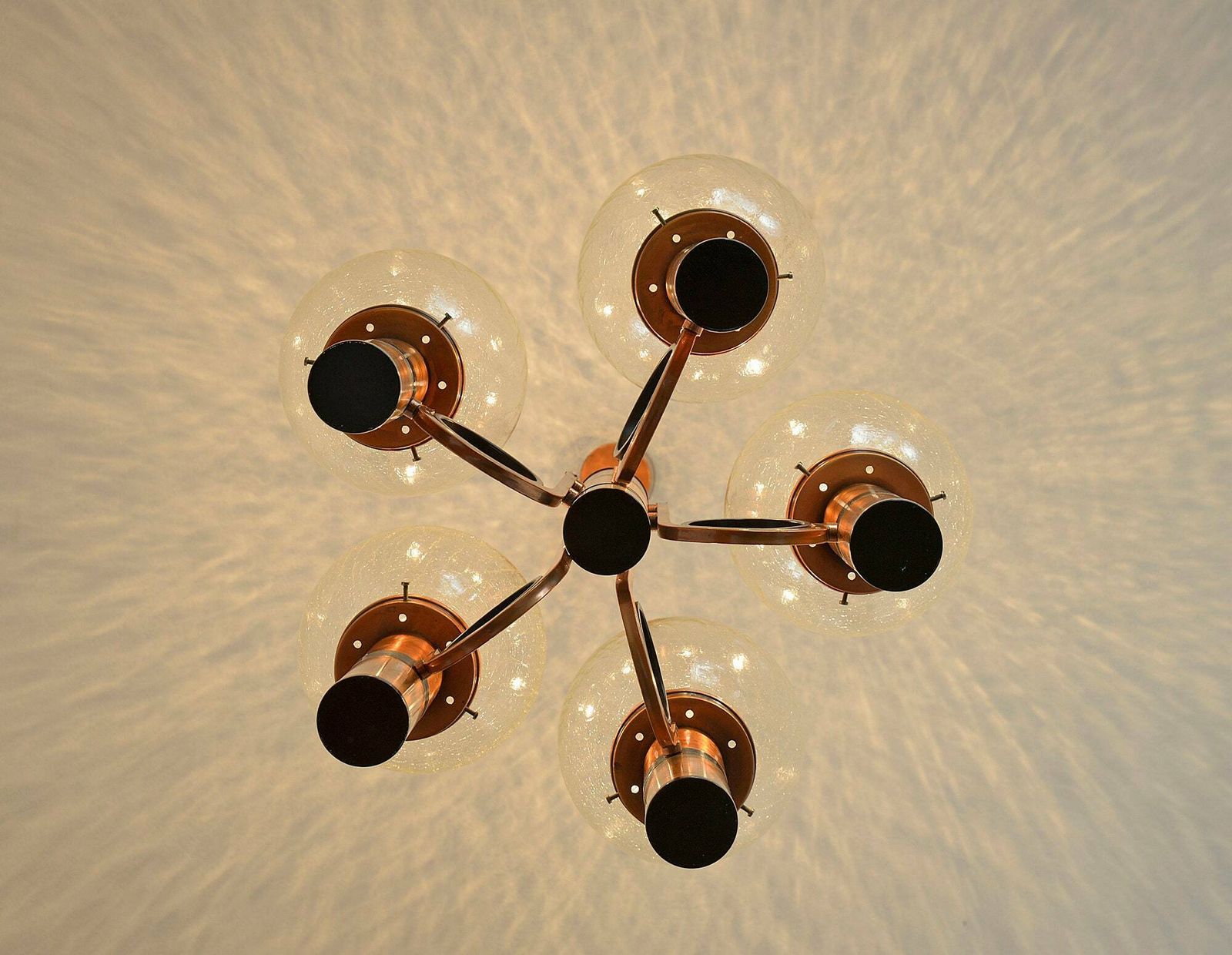 Large Vintage Copper Pendant Lamp / 1980's Brutalist Light Fixture / Mid Century Modern Chandelier photo 869.0