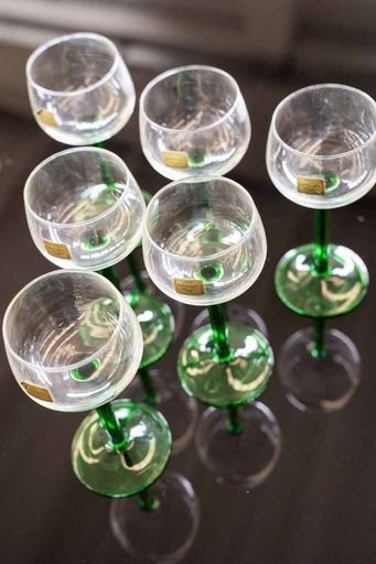 Luminarc France Green Stemmed Liquor / Wine Glasses, Vintage, 1970s, Set Of 6 photo buy