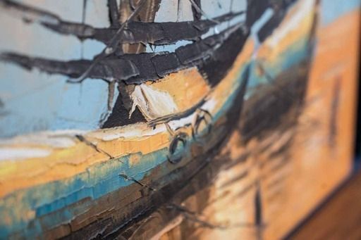 Colored Paintings Depicting A Sailboat, In Acrylic, 2000s Set Of 3 photo furniture