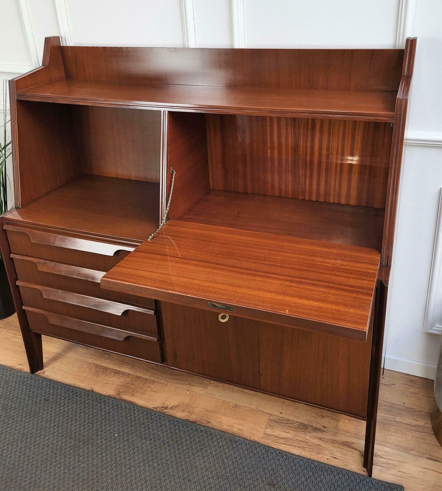 1960s Italian Art Deco Mid Century Walnut Wood Credenza Sideboard Bar Cabinet photo Furniture