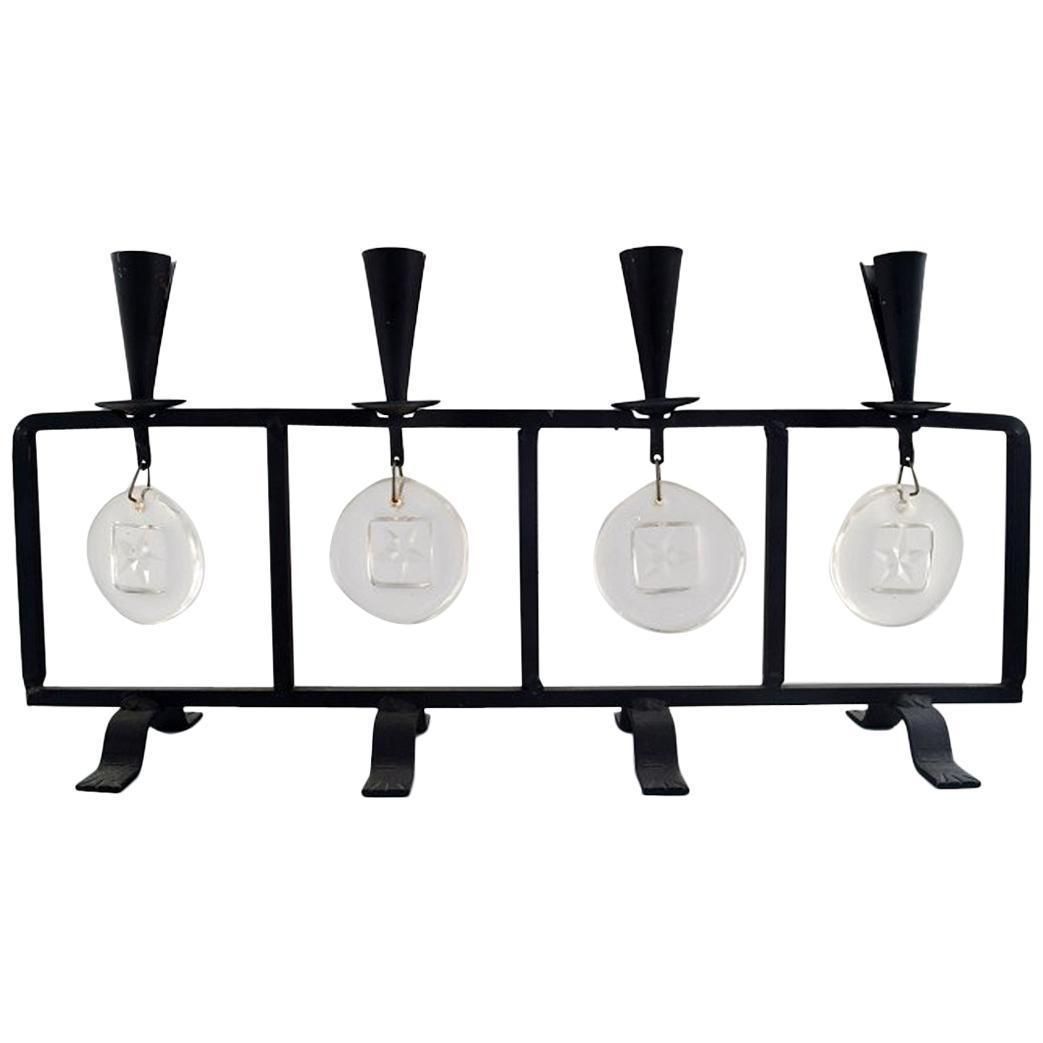 Erik Höglund For Kosta Boda, Candleholder In Cast Iron With Mouth Blown Glasses photo Home Decor