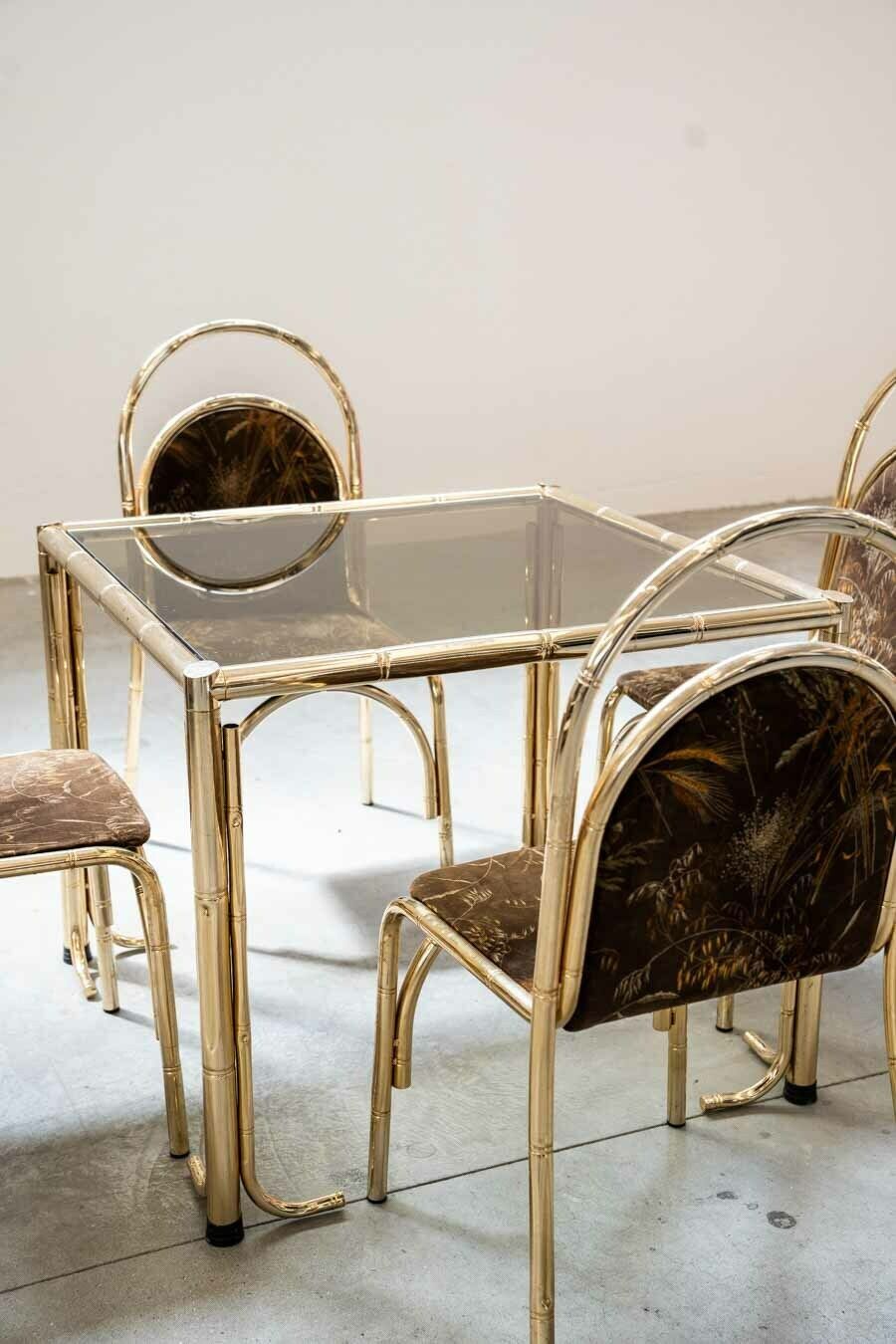 Gold Painted Table And 4 Original Fabric Chairs photo buy