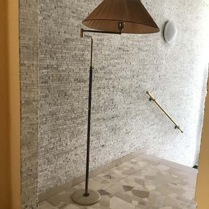 Arredoluce Angelo Lelii Adjustablfloor Lamp Marbre Brass Lampshade 1950, Italy photo vintage