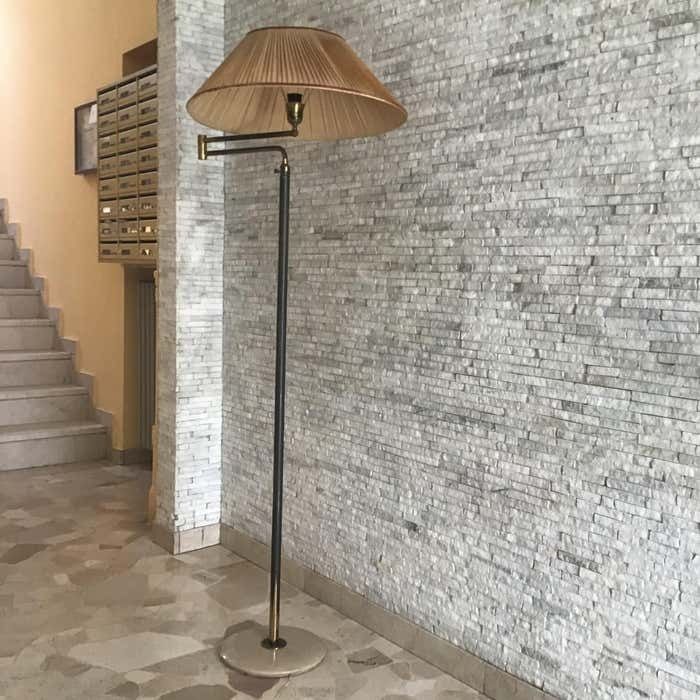 photo vinterior Arredoluce Angelo Lelii Adjustablfloor Lamp Marbre Brass Lampshade 1950, Italy
