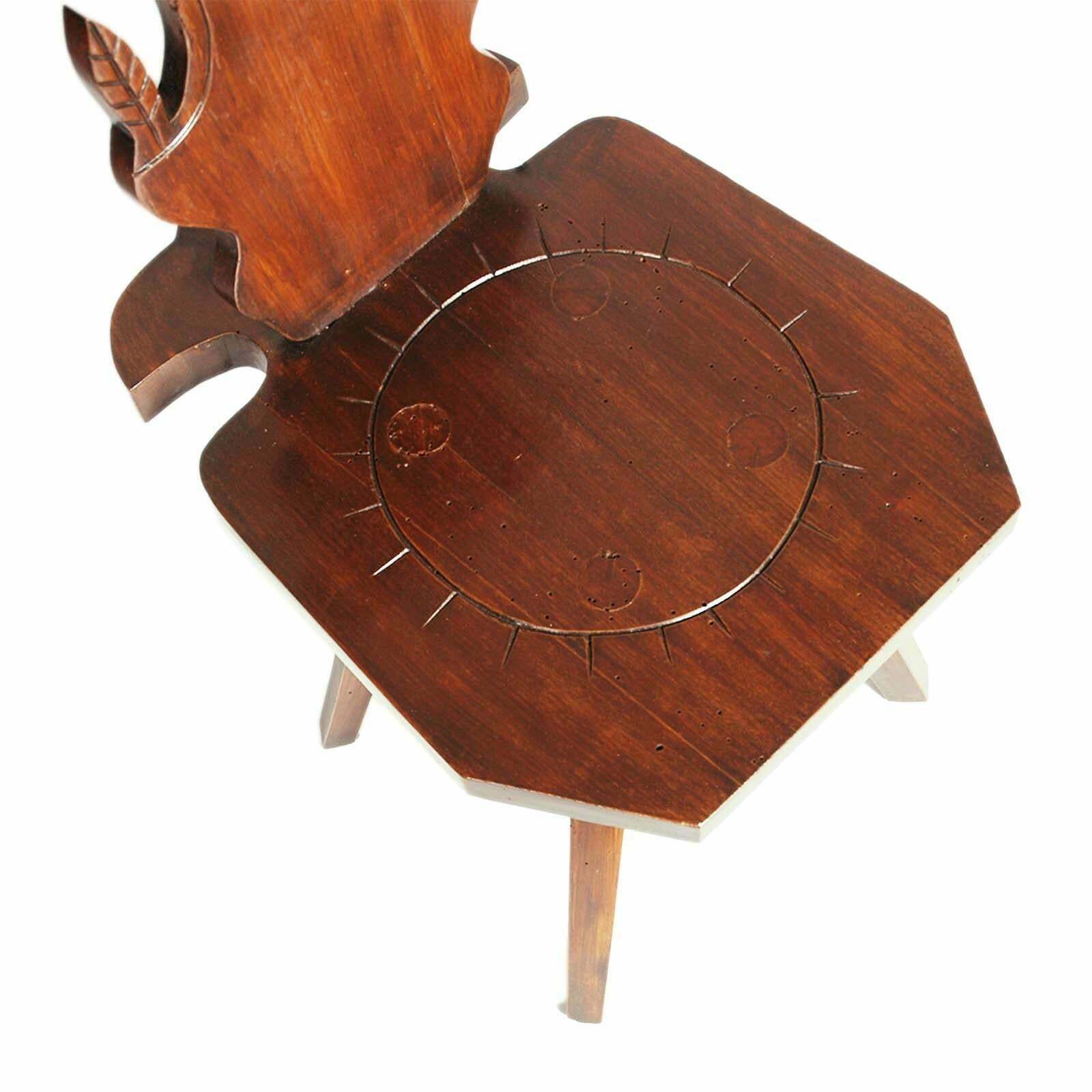 Early 1900s Pair Antique Tyrolean Stool Chair In Hand Carved Walnut Wax Polished photo 4140.36