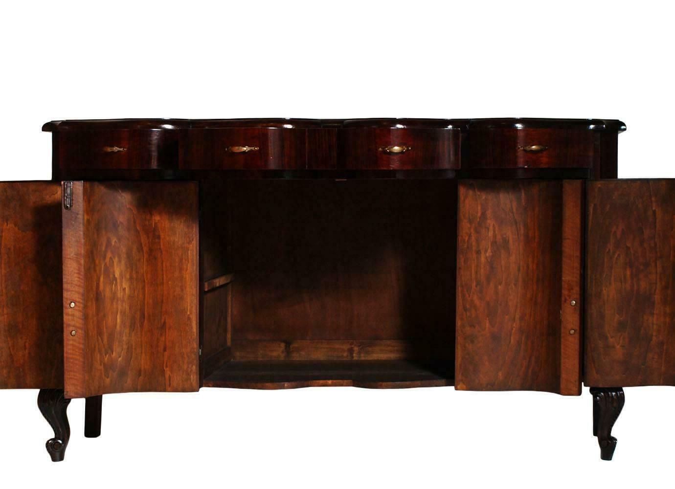 20th Century Baroque Venetian Credenza Mirrored Sideboard Walnut And Burl Walnut photo Furniture