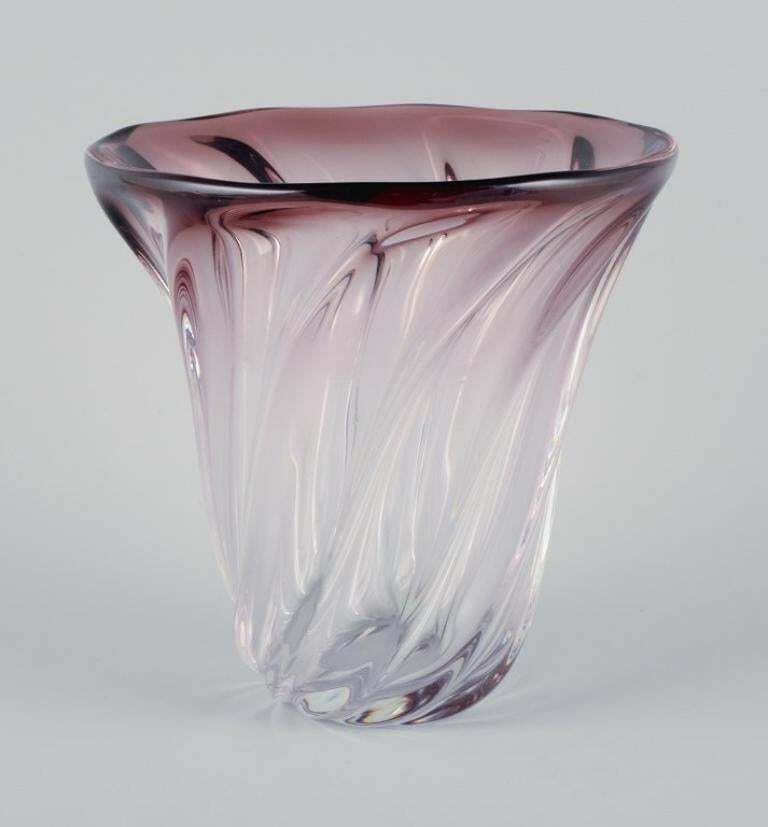 Val St. Lambert, Belgium Art Deco Art Glass Vase In Violet Tones. 1930/40s.