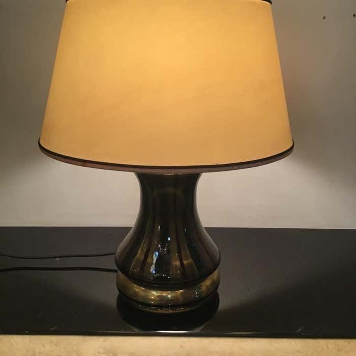 Venini Table Lamp Brass Murano Glass Lampshade Fabric 1950s Italy photo 2021.0