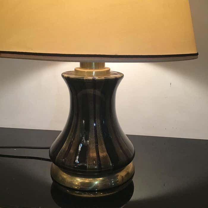Venini Table Lamp Brass Murano Glass Lampshade Fabric 1950s Italy photo buy