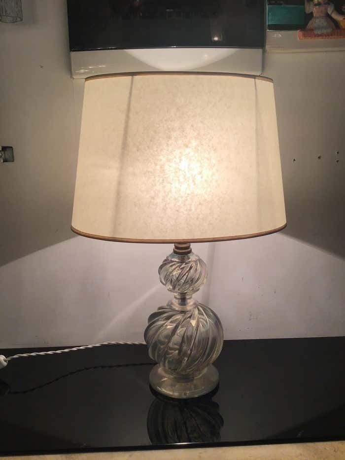 Venini Table Lamp Murano Glass Brass Lampshade 1940 Italy photo vintage