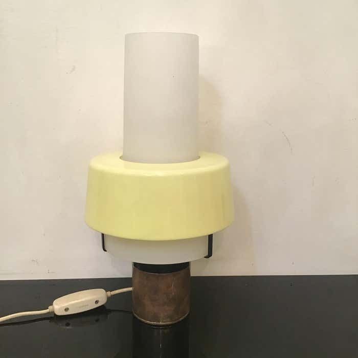 Lighting Stilnovo Table Lamp Brass Opaline Glass Plexiglas 1950s Italy photo