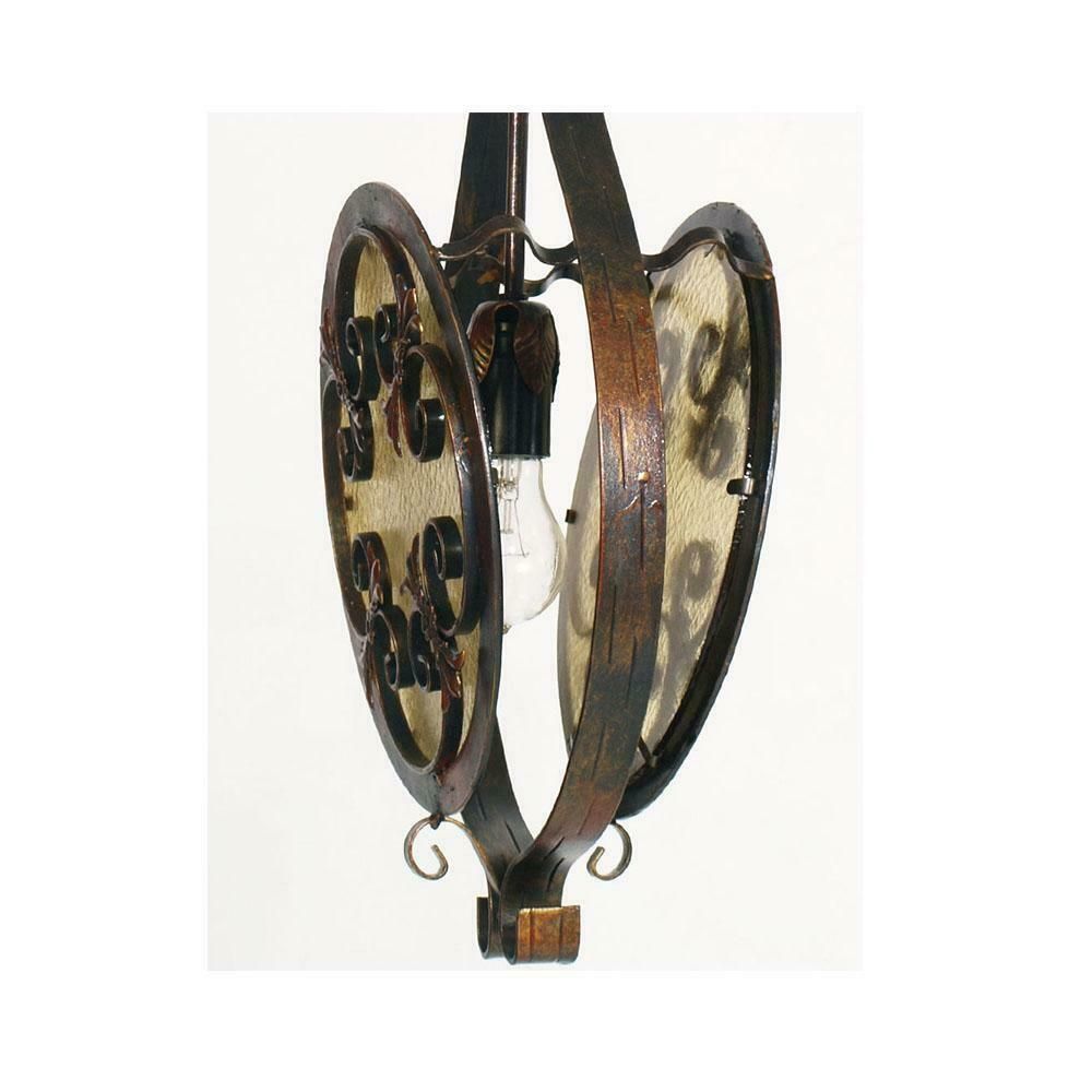 Art Nouveau Pendand Chandelier, Wrought Iron & Bronze Chinchilla Glass Diffuser photo 1961.68