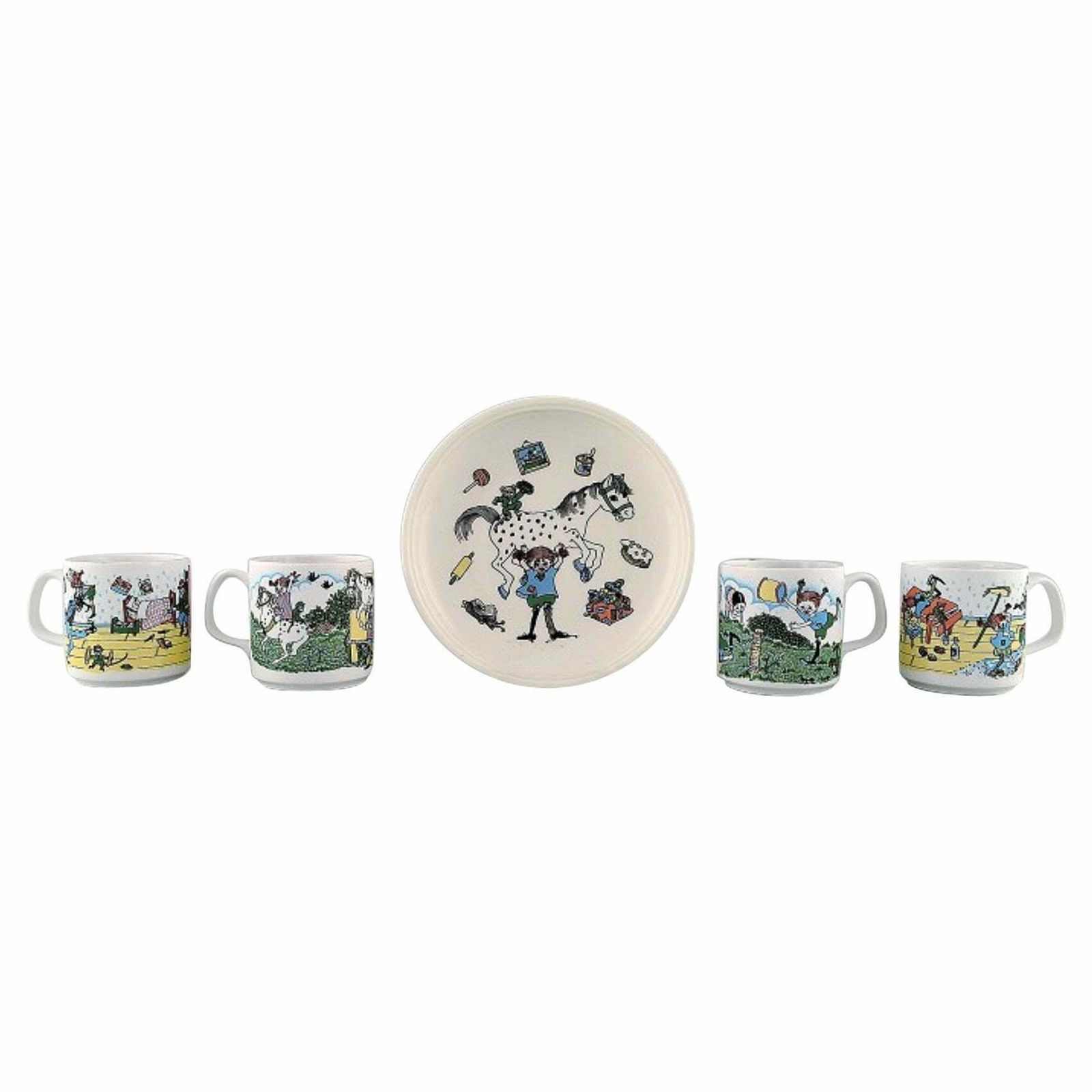 Rörstrand, Four Cups And A Plate In Porcelain With Pippi Longstocking Motifs photo furniture
