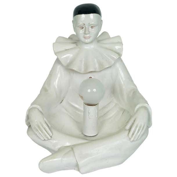 1950s Table Lamp Pierrot Figurine Statue Enamelled Ceramics By Nove Di Bassano