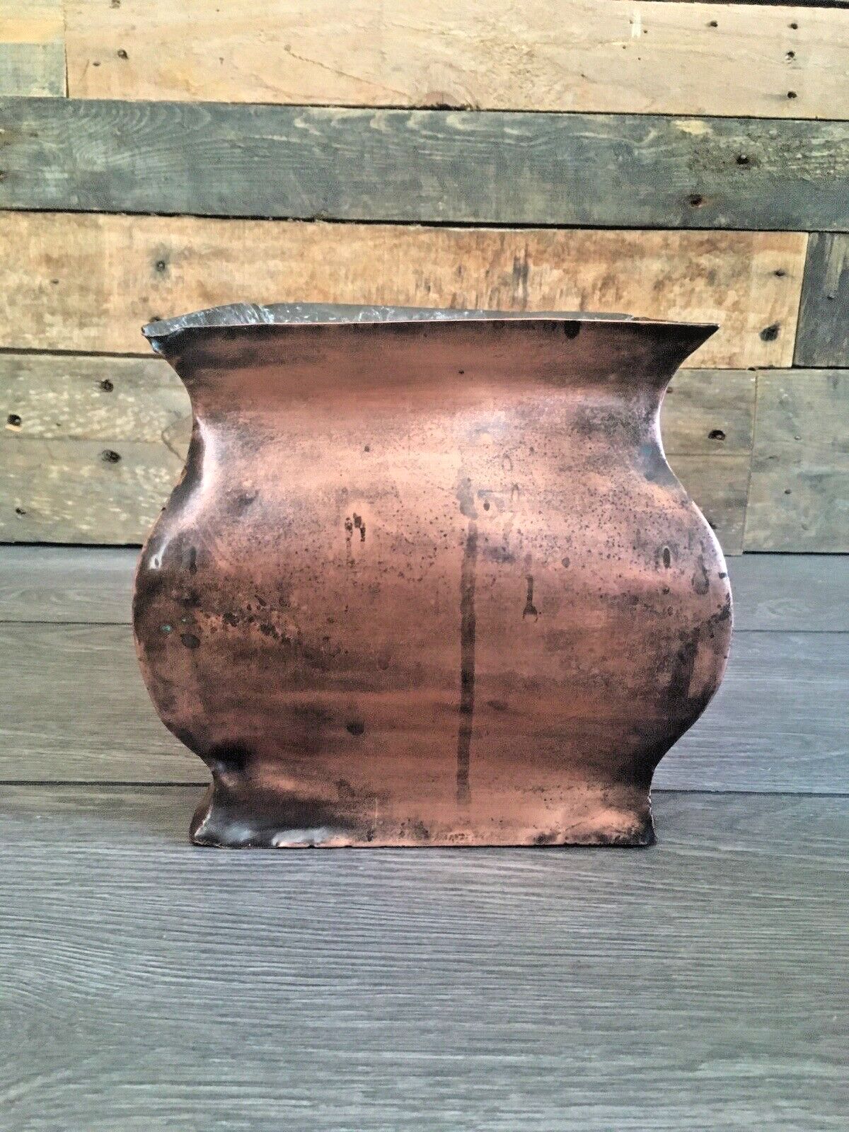 Antique Arts & Crafts / Art Nouveau Country House Solid Copper Planter Plant Pot photo vinterior