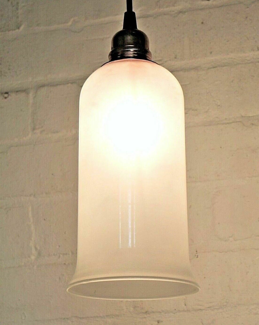 Ceiling Light A Vintage French Industrial Frosted Glass Long Bell Pendant Retro