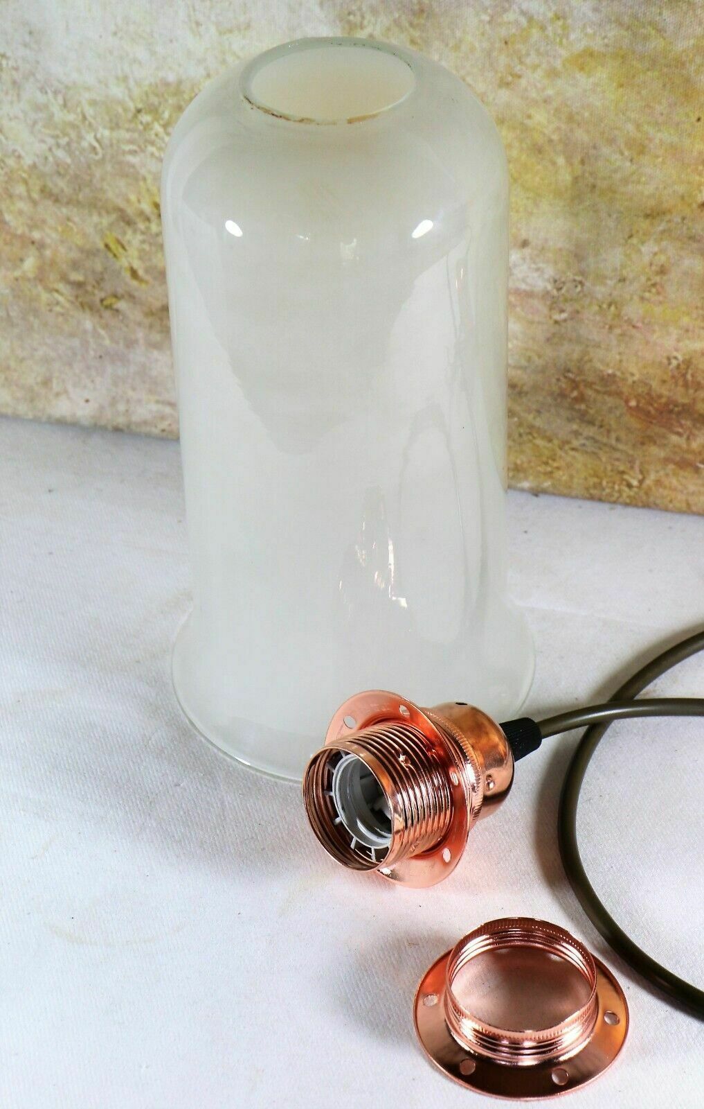 photo for sale Ceiling Light A Vintage French Industrial Frosted Glass Long Bell Pendant Retro