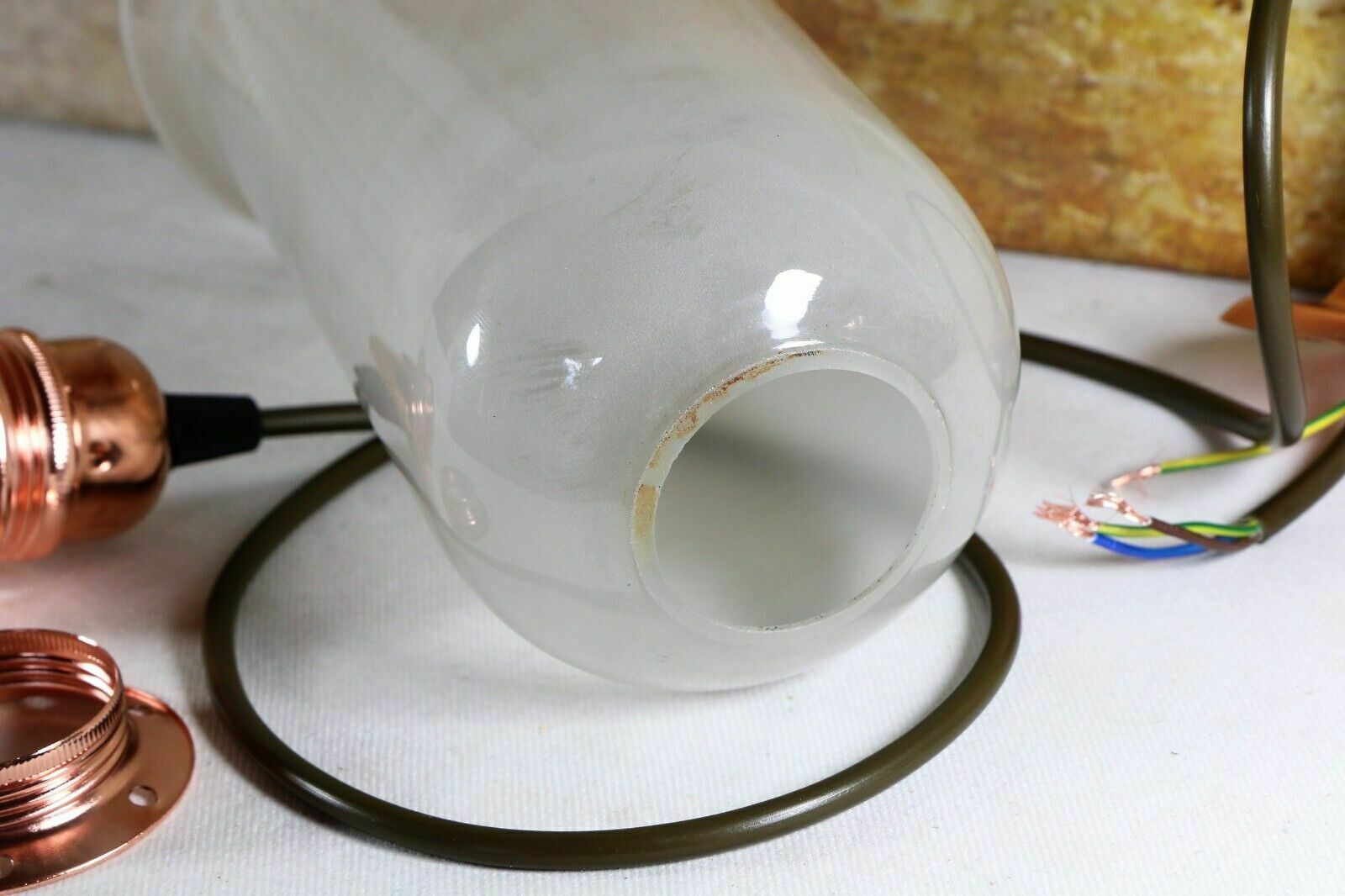 Lighting Ceiling Light A Vintage French Industrial Frosted Glass Long Bell Pendant Retro photo