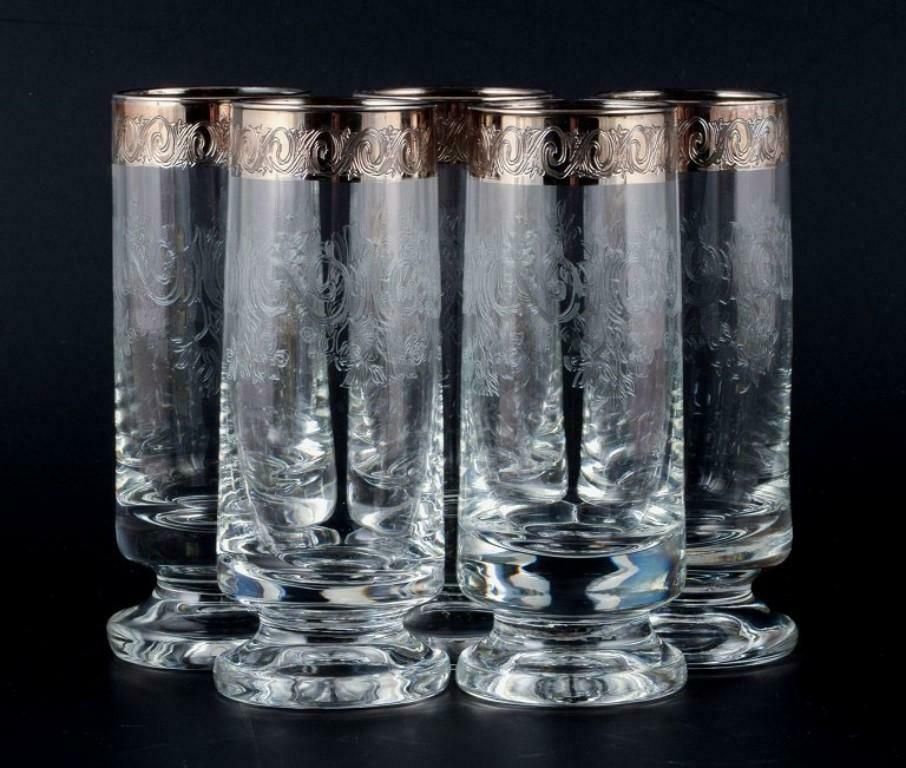 Murano, Italy, Five Mouth Blown And Engraved Drinking Glasses With Silver Rim photo furniture
