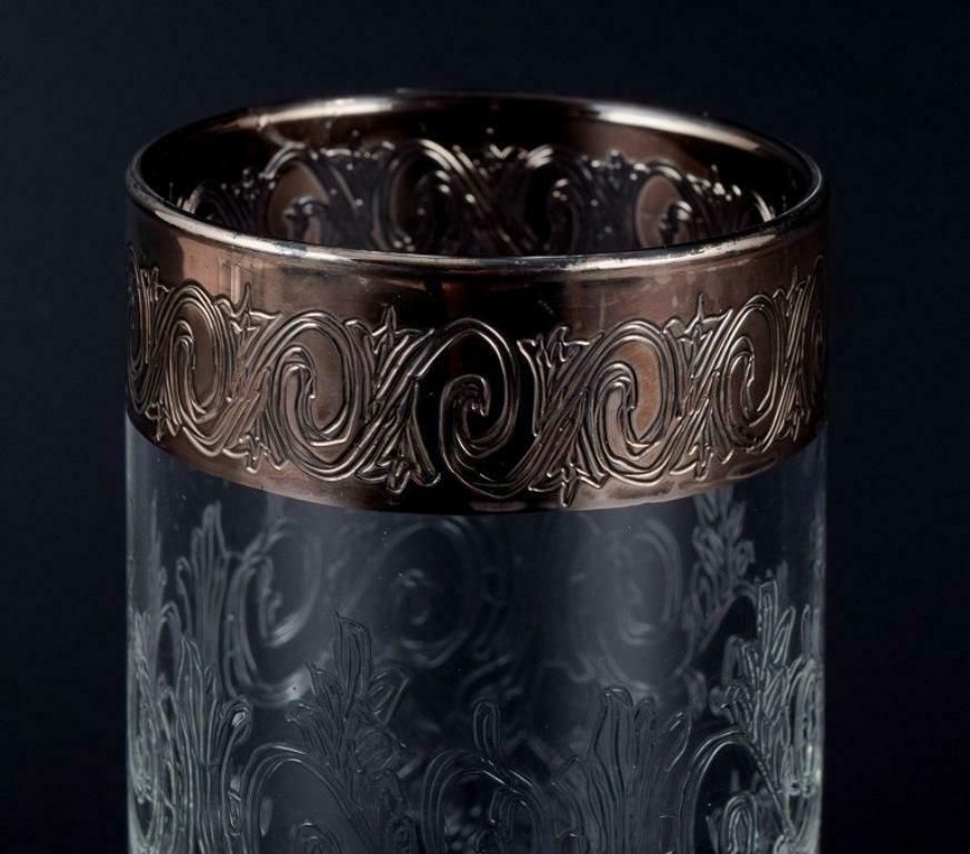 Murano, Italy, Five Mouth Blown And Engraved Drinking Glasses With Silver Rim photo 328.0
