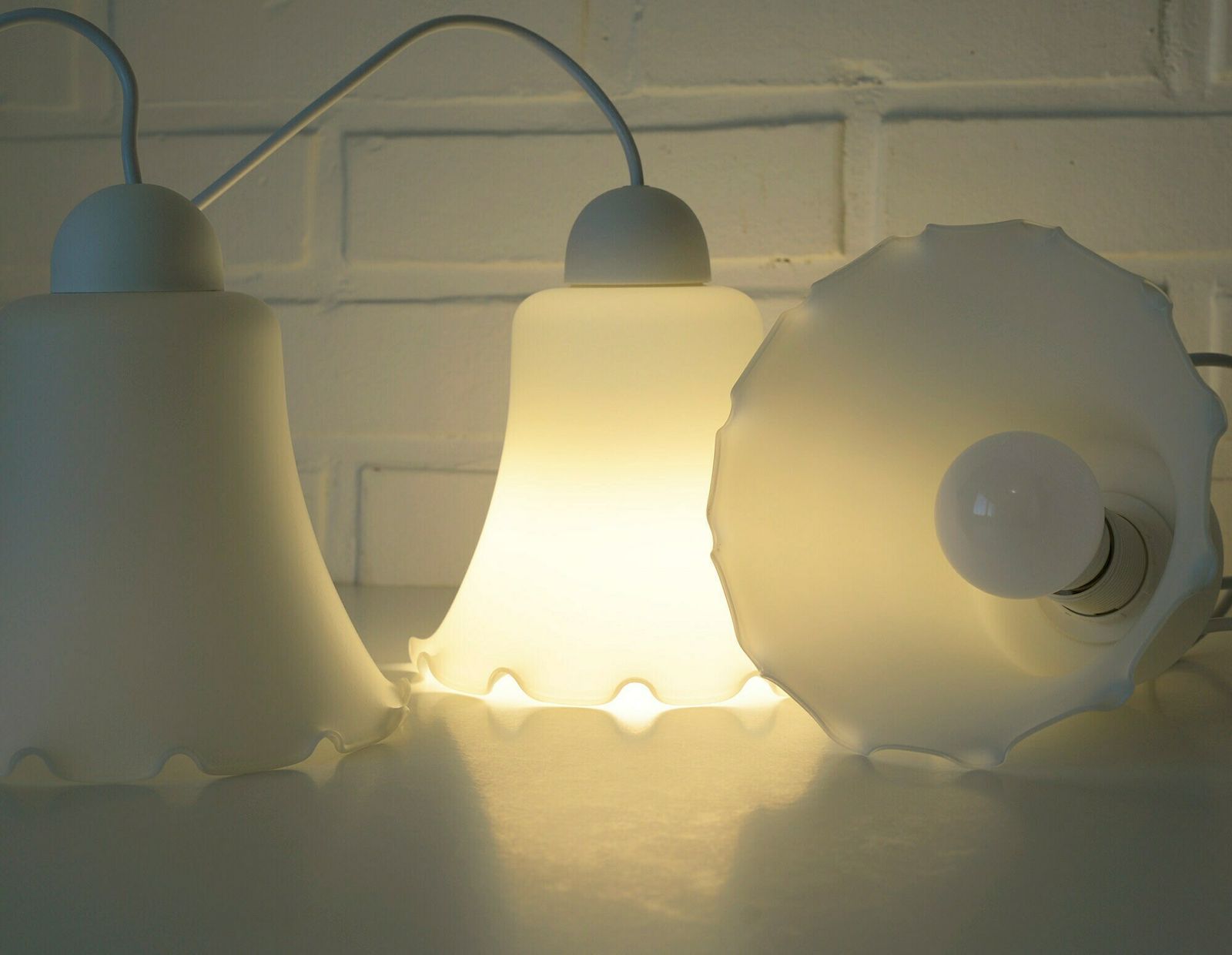Vintage Bell Shape Pendant Lamps / Redesign Cascade Ceiling Lights / Set Of 3 Hanging Tulip Lamps photo vintage