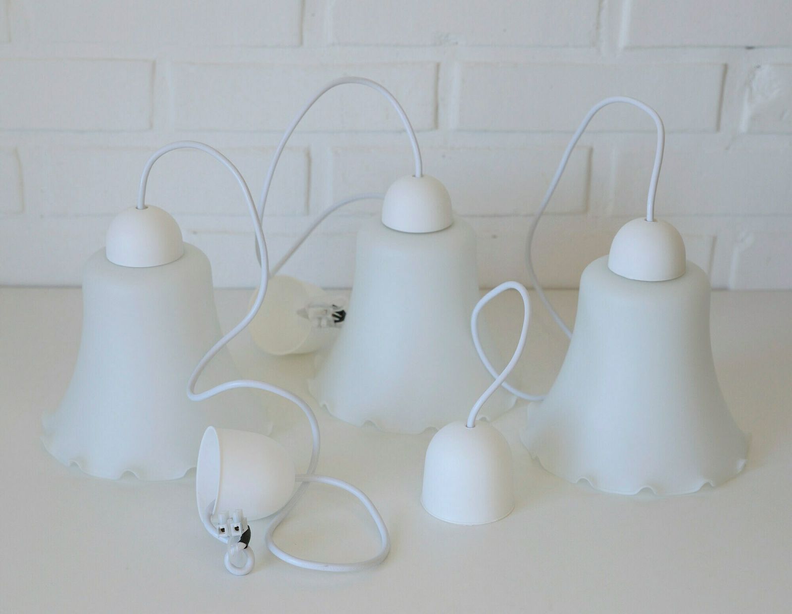 photo for sale Vintage Bell Shape Pendant Lamps / Redesign Cascade Ceiling Lights / Set Of 3 Hanging Tulip Lamps
