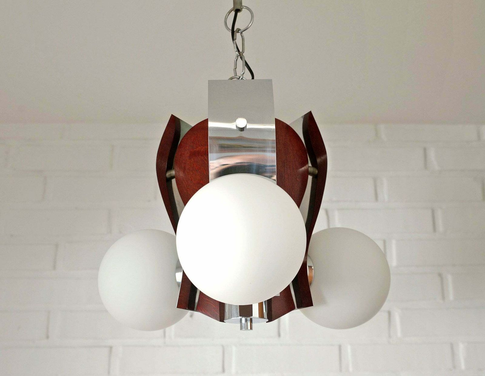 Wooden Sputnik Chandelier / Vintage Pendant Lamp / Space Age From Yugoslavia 80's / Mid Century Modern