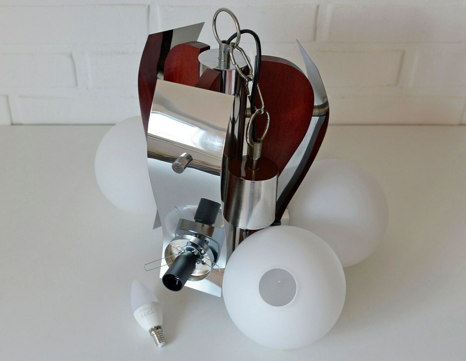 photo furniture Wooden Sputnik Chandelier / Vintage Pendant Lamp / Space Age From Yugoslavia 80's / Mid Century Modern
