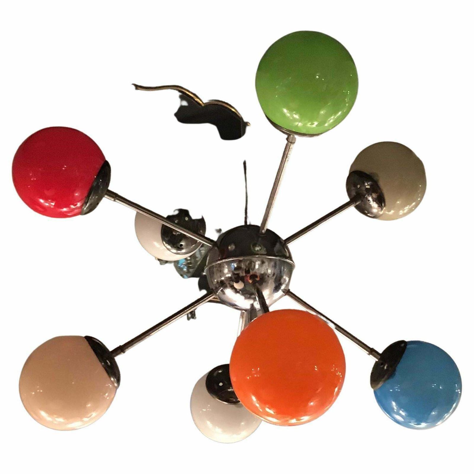 Stilnovo Chandelier 8 Light Metal Crome Opal Glass Or Shiny Glass 1958 Italy