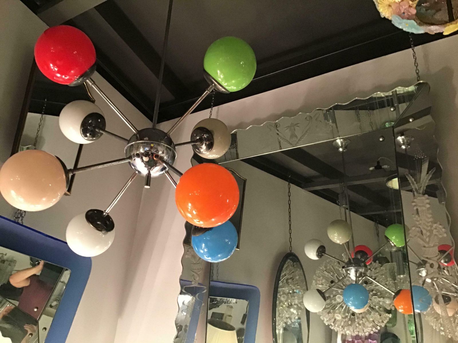 photo buy Stilnovo Chandelier 8 Light Metal Crome Opal Glass Or Shiny Glass 1958 Italy