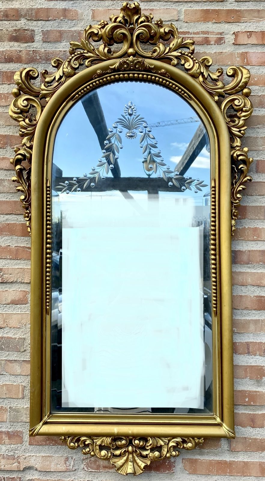 Antique 19th Century French Monumental Large Gold Leaf Gilt Mirror photo for sale