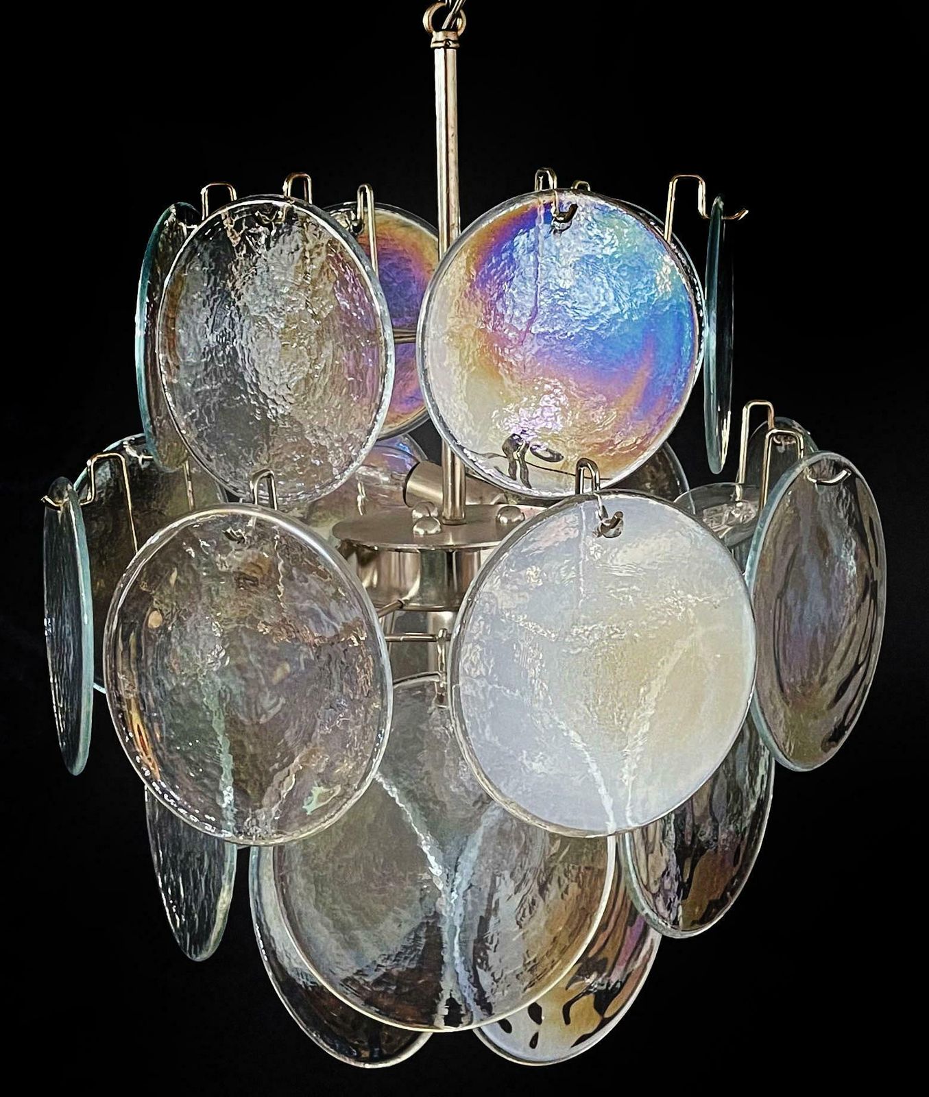 Beautiful Vintage Iridescent Italian Murano Chandelier   24 Discs photo 948.0