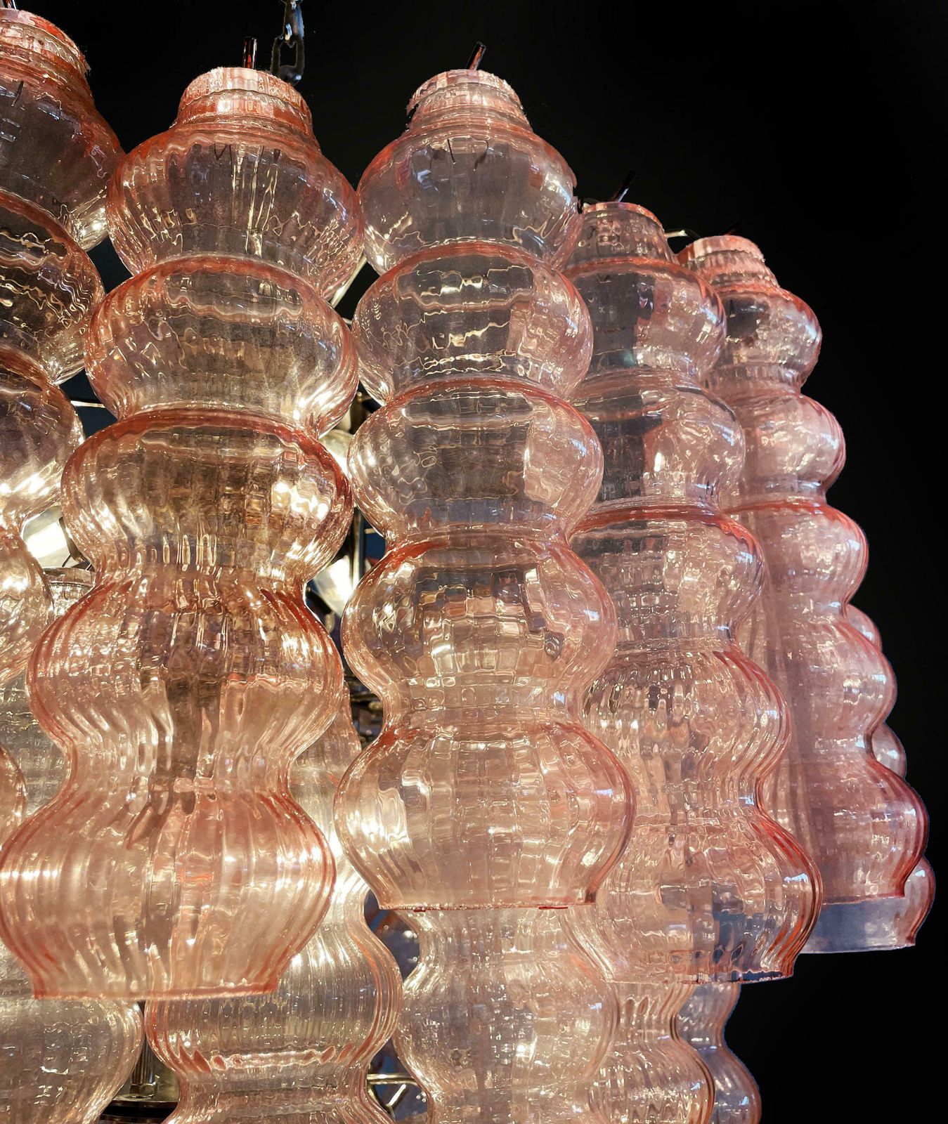 Lighting Three Tier Murano Glass Tube Chandelier, 48 Pink Glasses photo