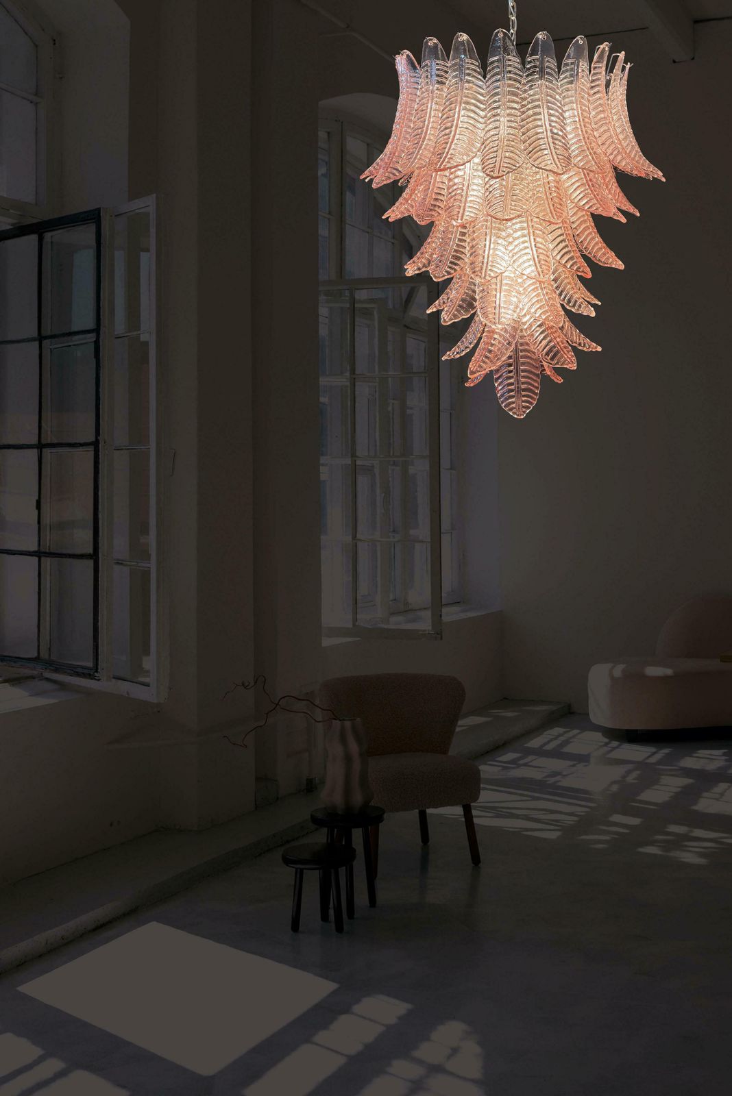 Huge Italian Murano Pink Felci Glass Chandelier   75 Glasses photo vinterior