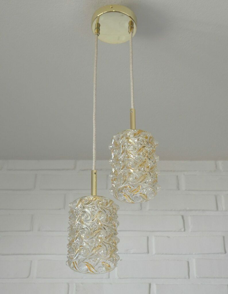 Vintage Pendant Light / Gold Hanging Lamp / Redesign Cascade Ceiling Light / Mid Century Modern / Light Fixture photo for sale