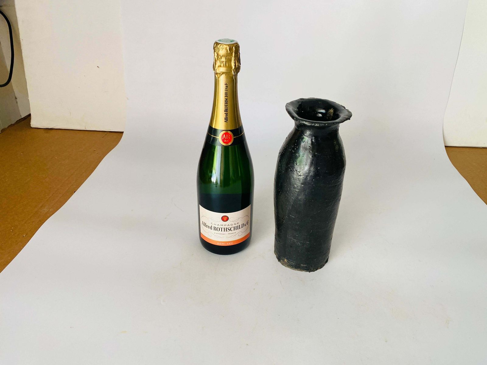 photo furniture Black Classic Form Vase Smooth Iron Like Black Glaze France Circa 1970