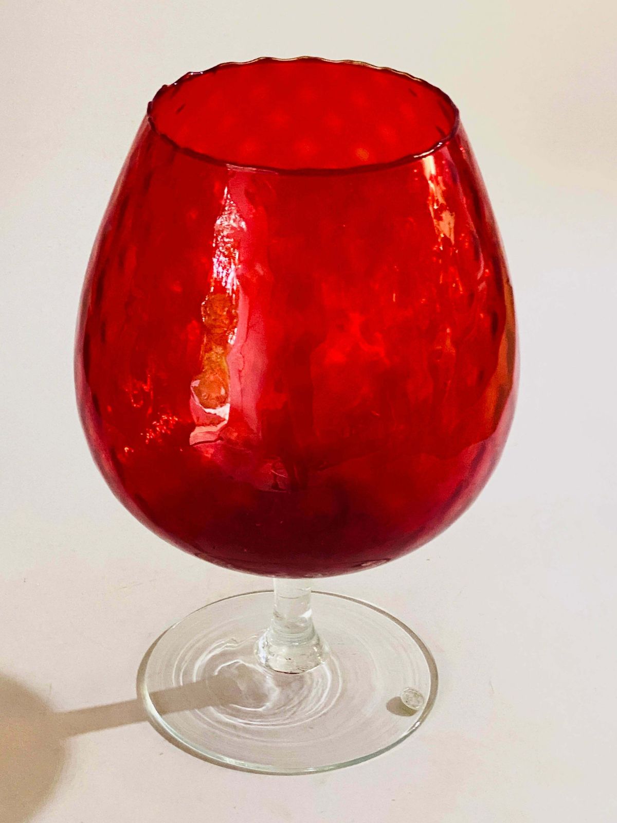 Empoli Glass Vase, Italy, 1960 In Red Colour With Relief Patterns photo furniture