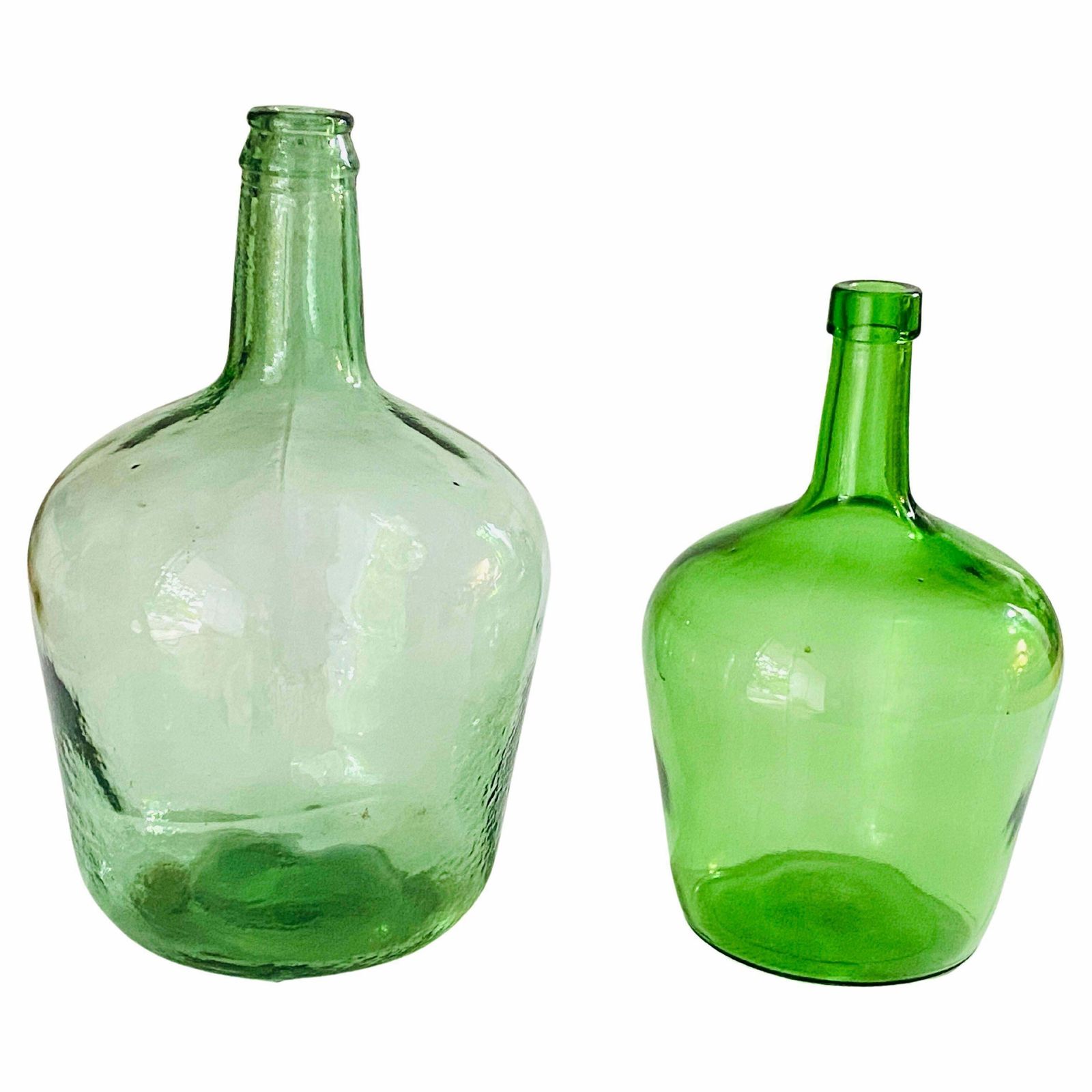 Antique French Set Of Two Glass Bottles Green Colour From France Circa 1950