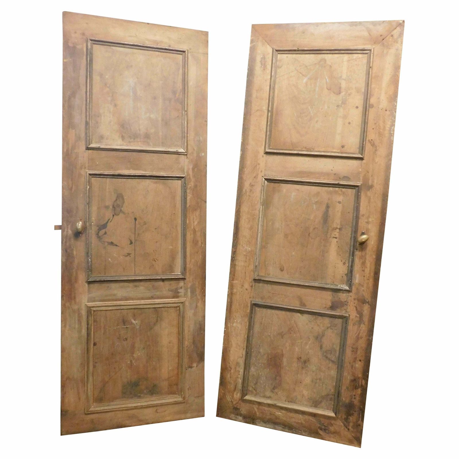 Set Of 2 Walnut Wood Panelled Doors, 18th Century Italy