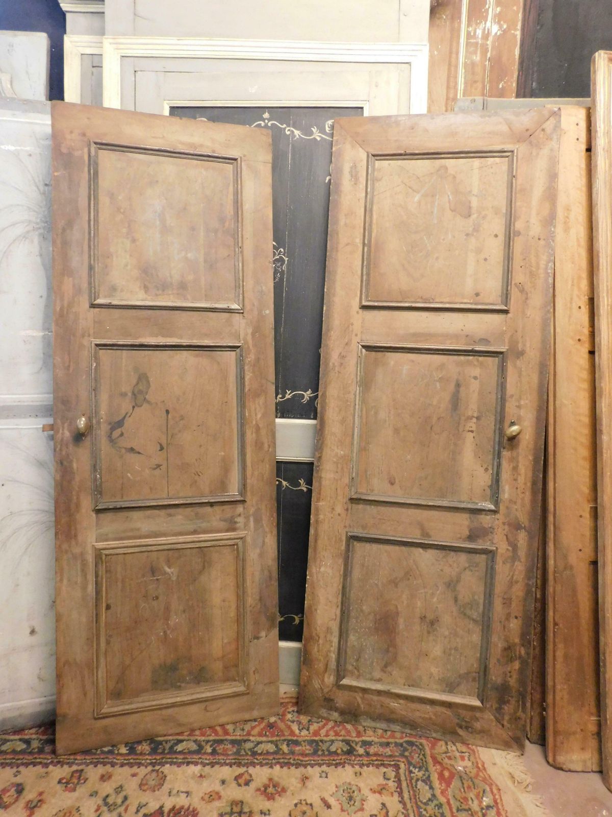 Set Of 2 Walnut Wood Panelled Doors, 18th Century Italy photo 3950.0