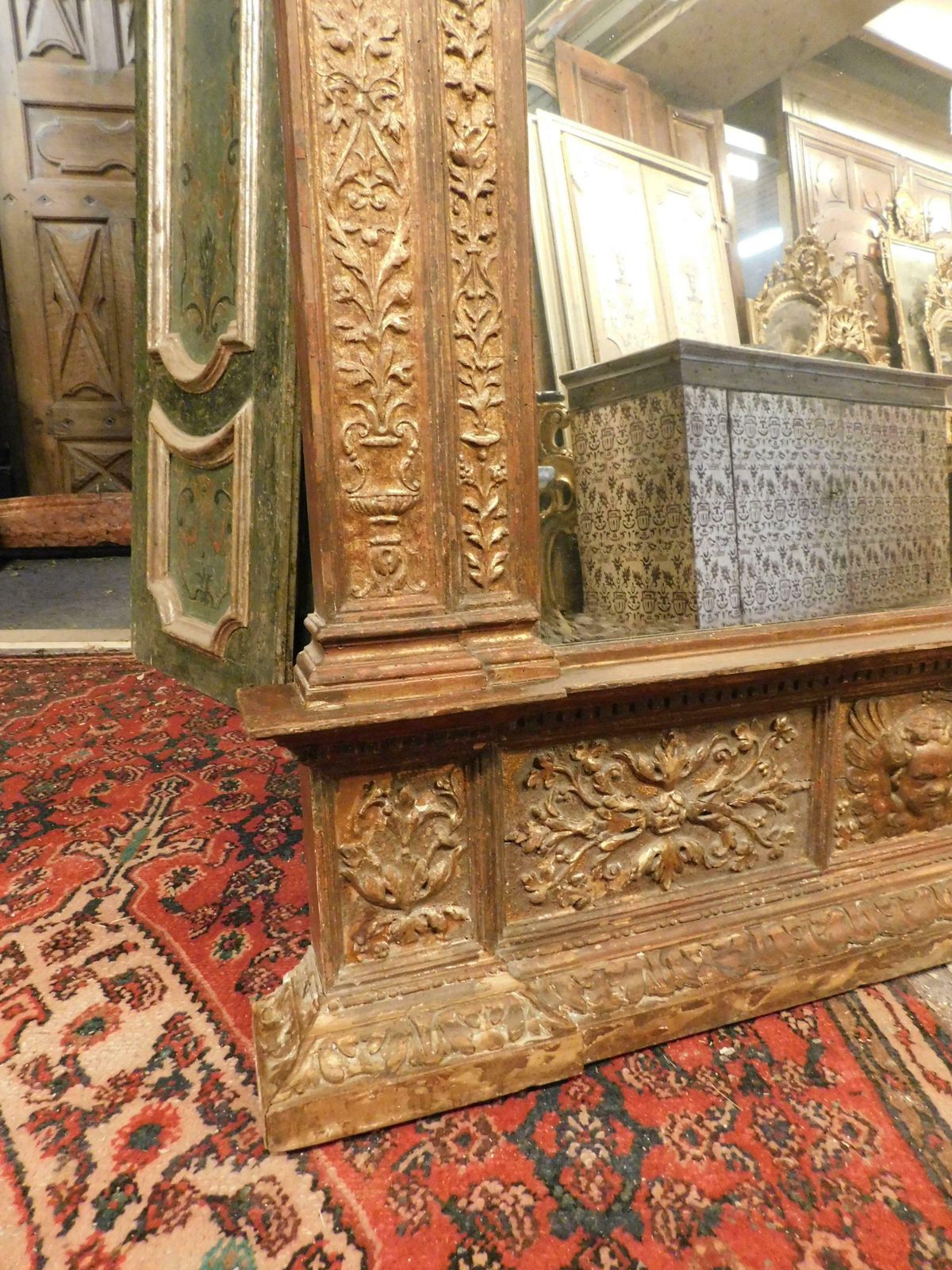 Ancient Gilded And Carved Floor Mirror, 19th Century Italy photo for sale