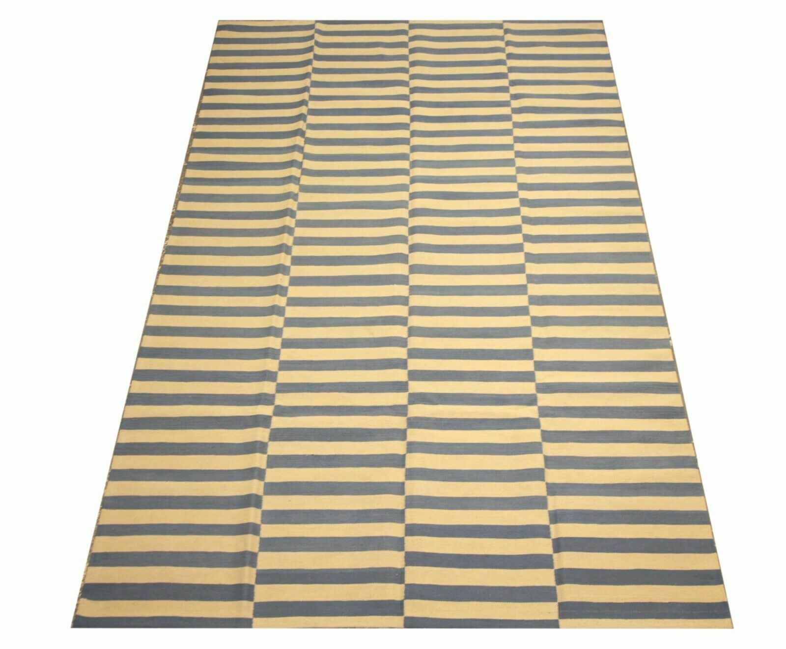 Blue Striped Kilim Rug Wool Area Rug, Modern Scandinavian Kilims 198x295cm photo furniture