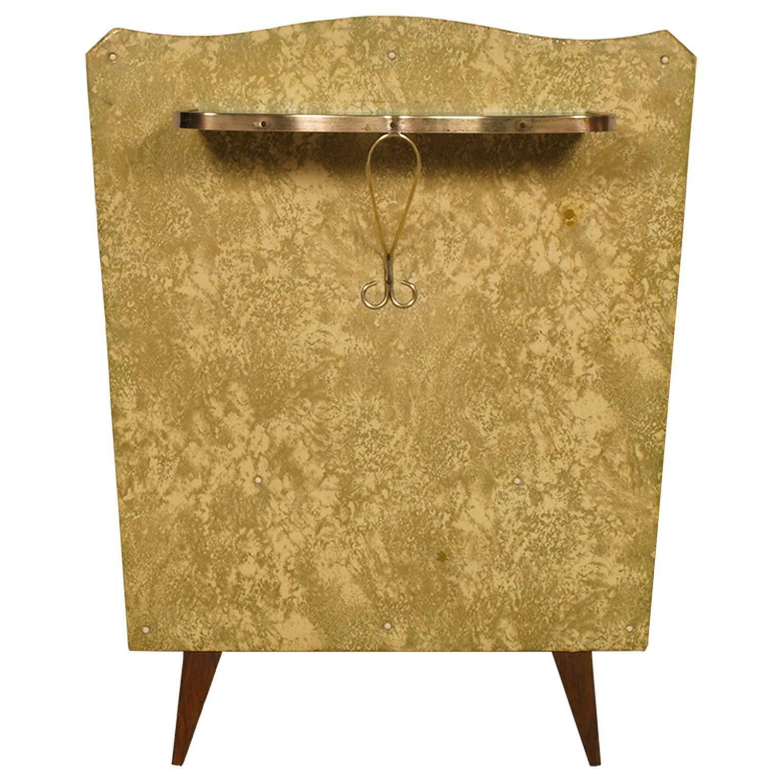 Midcentury Console In Gilded Brass And Plasticized Fabric Brugnoli Mobili Cantù