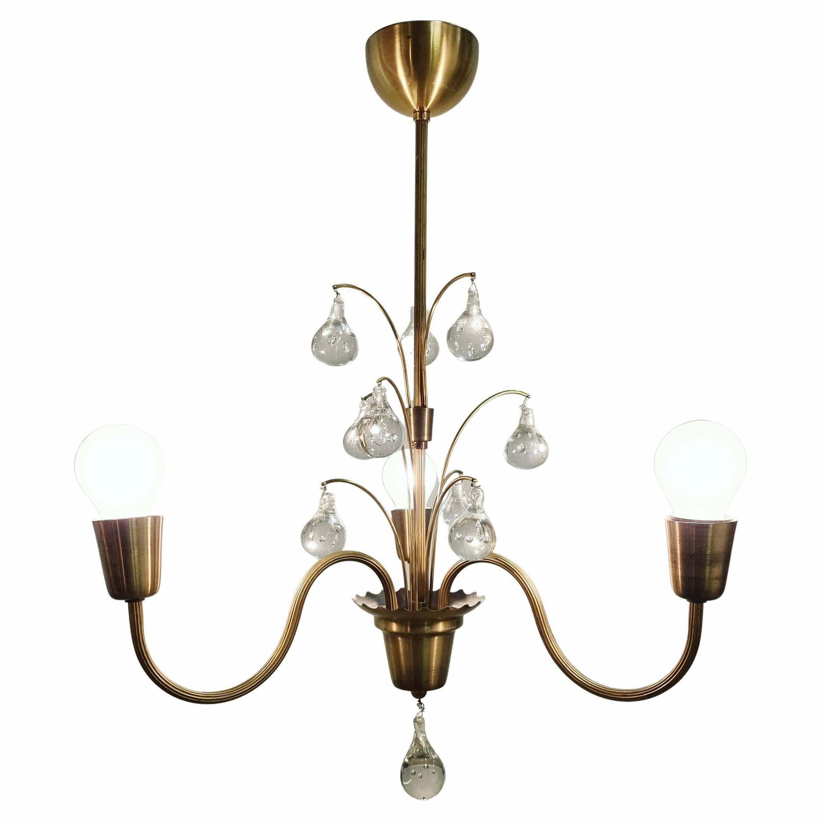 Swedish Grace, Decorative Brass & Glass Pendant / Chandelier, 1940/50s